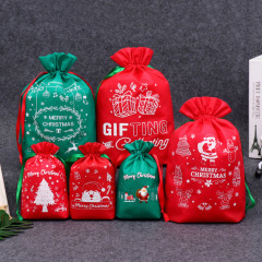 amazon hot selling custom printing christmas candy non woven drawstring gift bag