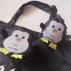wholesale custom logo cute penguin reusable polyester foldable shopping bag
