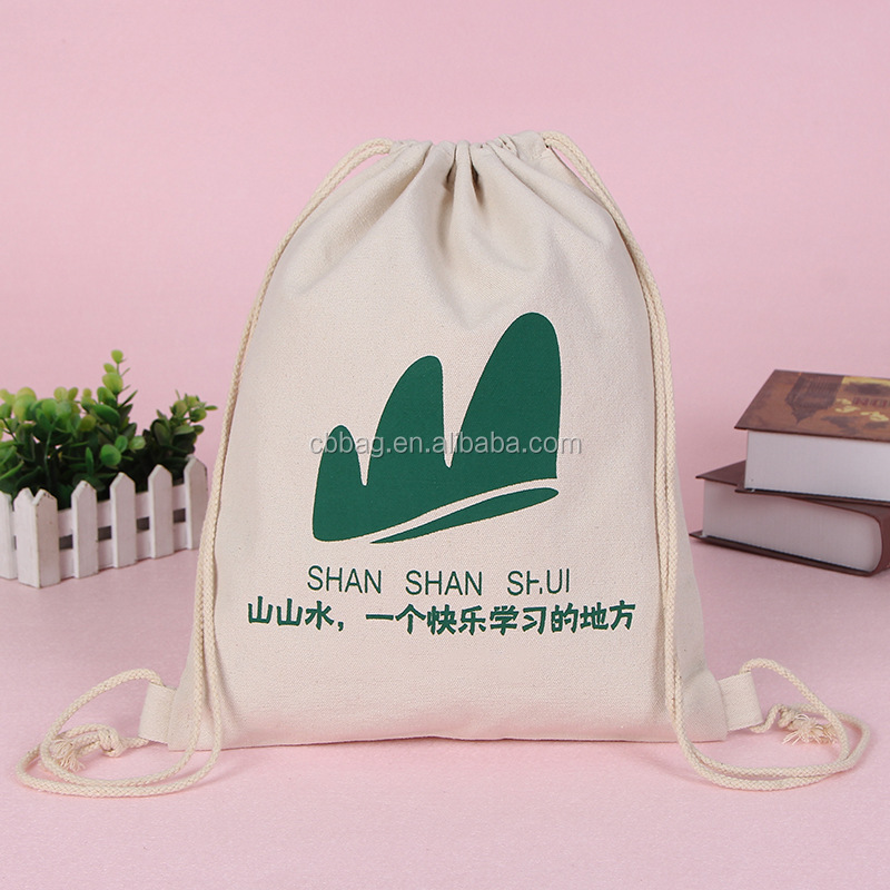 2018 fashion custom cotton canvas sport drawstring packaging bag backpack
