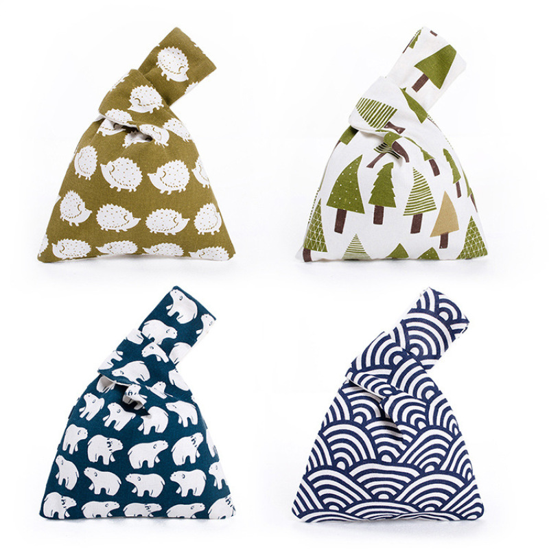 Factory Wholesale Fashion Women Knot Wrist Bag Custom Mini Cotton Linen Tote Bag
