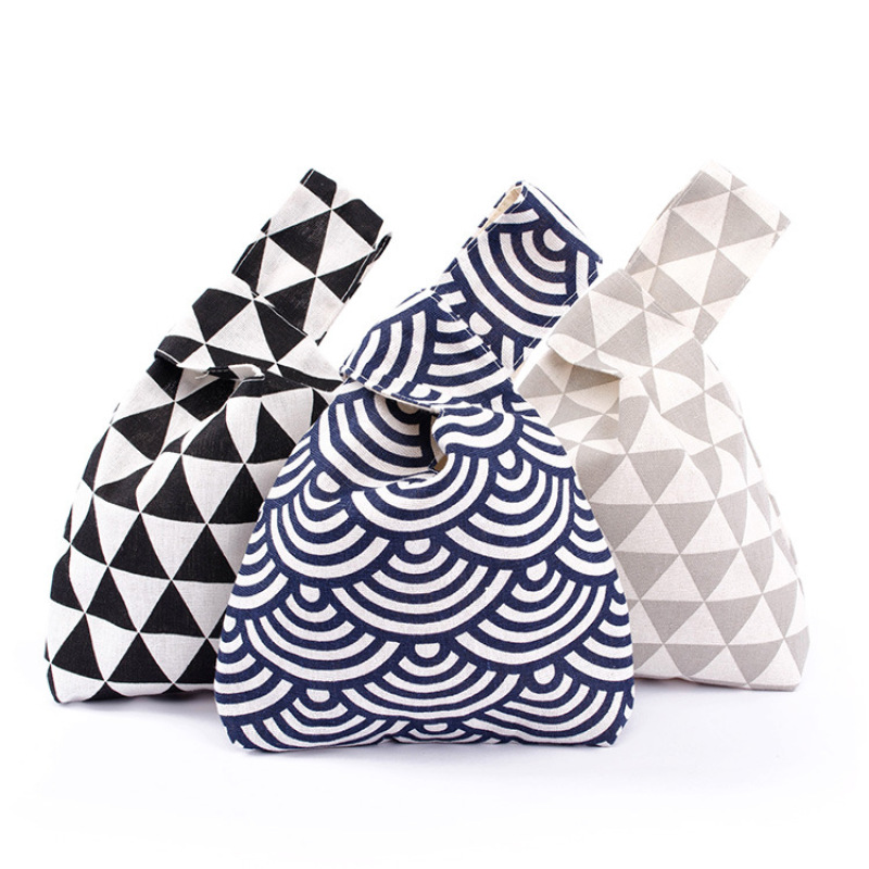 Factory Wholesale Fashion Women Knot Wrist Bag Custom Mini Cotton Linen Tote Bag