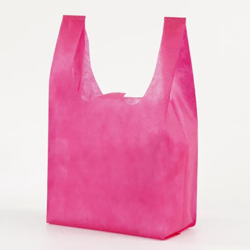 Reusable W Die-cut OEM   Non Woven T shirt Shopping bag for Supermarket