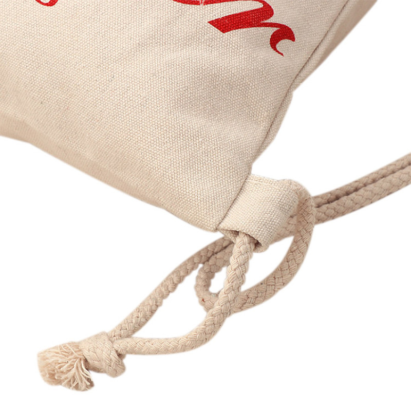 Promotional  wholesale custom logo  printing reusable  nature color  canvas cotton backpack style sports  drawstring bags