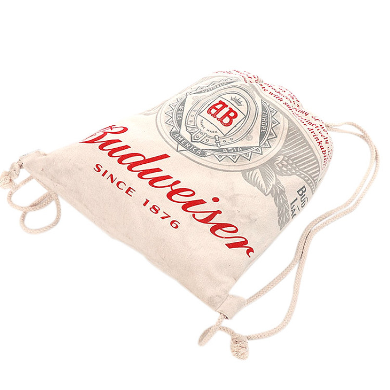 Promotional  wholesale custom logo  printing reusable  nature color  canvas cotton backpack style sports  drawstring bags