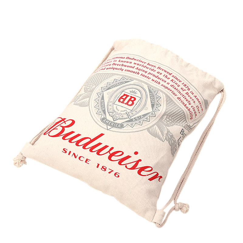 Promotional  wholesale custom logo  printing reusable  nature color  canvas cotton backpack style sports  drawstring bags