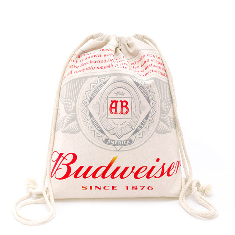 Promotional  wholesale custom logo  printing reusable  nature color  canvas cotton backpack style sports  drawstring bags