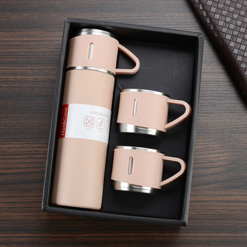 Custom Luxury Gifts 500ml Double Wall Stainless Steel Luxury Thermos Insulated Water Bottle Set With 3 Lids