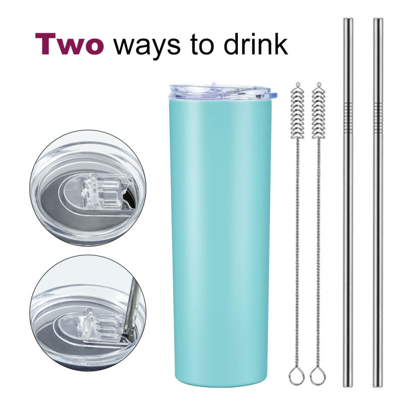 Hot sales 20oz Double Wall Stainless Steel Sublimation Blanks Coffee And Wine Straight Skinny Tumbler Cups With Straw