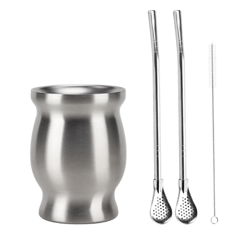 Factory Direct Sales 8oz Double Wall Stainless Steel Yerba Mate Gourd Madai Tumbler Cup With Bombilla Straw