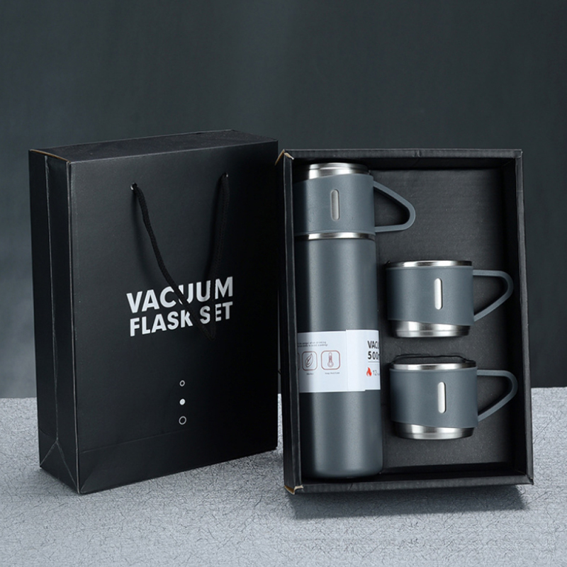 Custom Luxury Gifts 500ml Double Wall Stainless Steel Luxury Thermos Insulated Water Bottle Set With 3 Lids