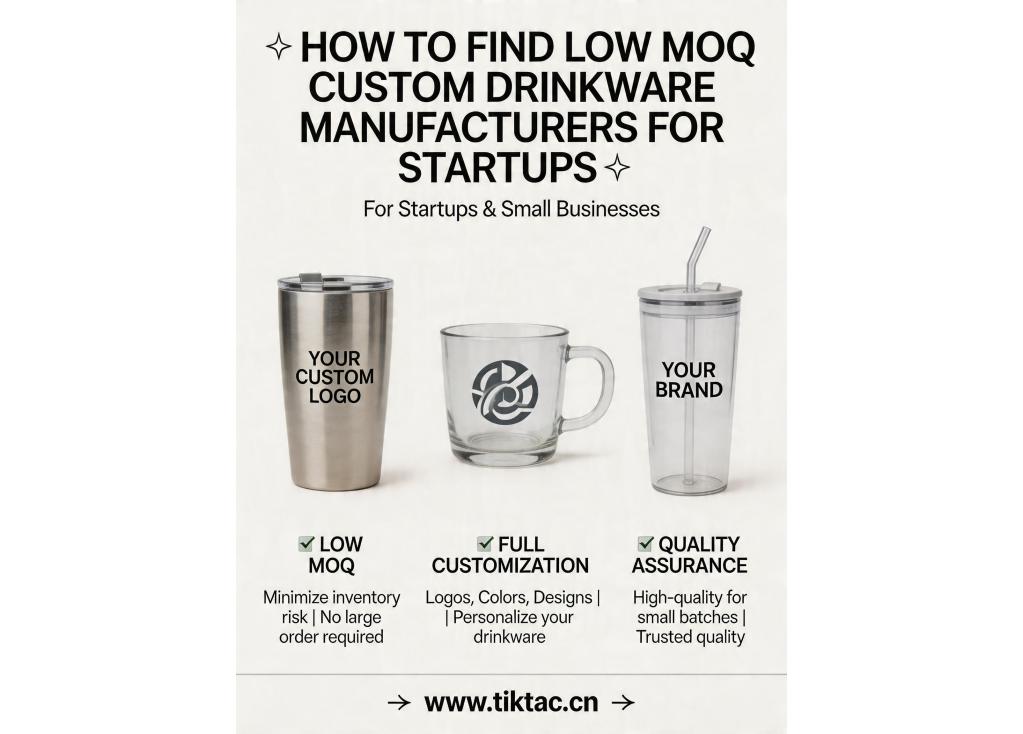 How to find custom drinkware manufacturers with low minimum order quantity (MOQ) for startups?