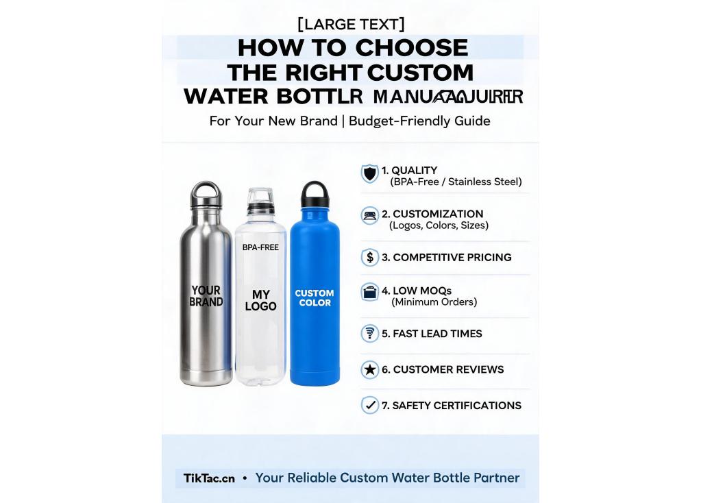 What should I look for in a custom water bottle manufacturer for a new brand with limited budget?