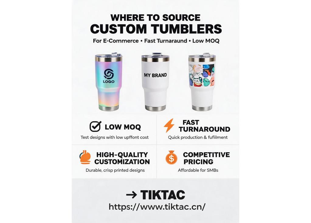 Where to source custom tumblers with fast turnaround and low MOQ for e-commerce?