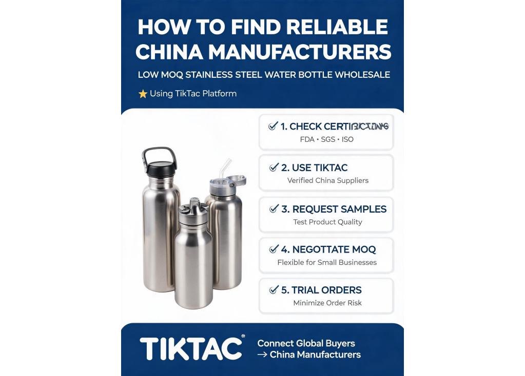 How to find reliable China manufacturers for low MOQ stainless steel water bottle wholesale?
