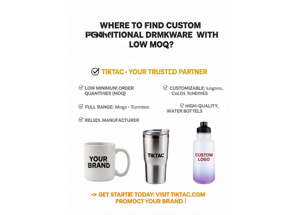 Where can I find a manufacturer for custom promotional drinkware with low MOQ?