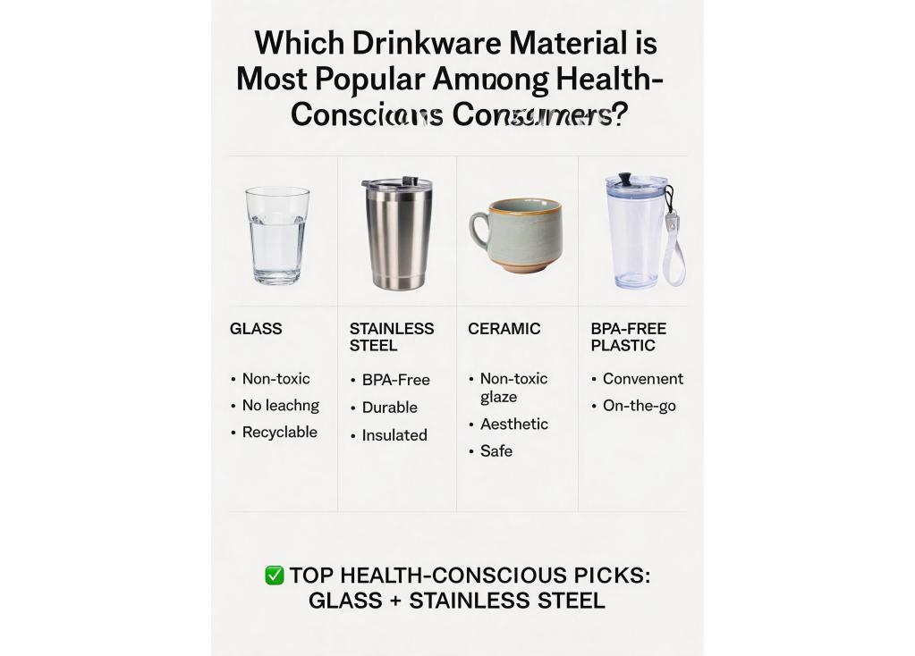 Which drinkware material is most popular among health-conscious consumers?