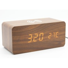 Rectangle Wooden LED Alarm Clock with Mobile Phone Wireless Charger