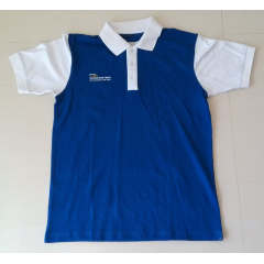 Concentrix custom blue and white  polo shirt with rubber print logo