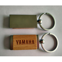 Free engraved logo  metal Hook keychain with small wood board