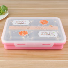 Stainless Steel Serving food Tray with Plastic Cover and 5 Compartments
