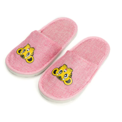 100% New style good-looking all season linen girl funny tiger pattern washable kids hotel slippers