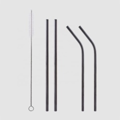 Factory Direct customised gun black mini reuse flexible cleaning brush eco drink metal stainless steel ss juice straw with brush