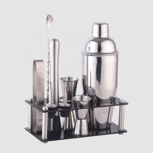Creation Factory Direct Customizable 700ml Bar Tools Cocktail Maker 304 Stainless Steel Barware Set With Acrylic Frame Stand