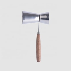 Factory Direct wholesale stainless steel weight 25ml 50ml wood jigger with wooden handle