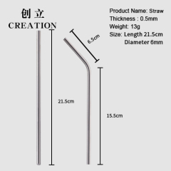Factory Direct straight bent stainless steel metal straw cleaner for drinking