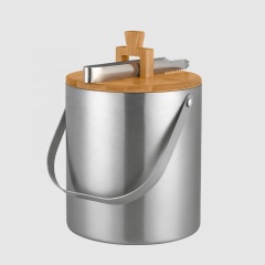 Creation Factory Direct 1.3L Customized Double Wall Stainless Steel Ice Buckets With Wood Lid