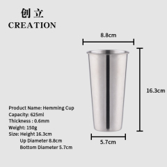 Factory Direct custom shape add logo 625ml single layer frozen stainless steel tourist camping beer mugs for beer