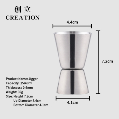 Factory Direct custom 20ml 40ml 30/60ml 25/50ml stainless steel wine jigger measuring cup with logo