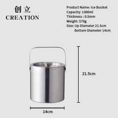 Creation Factory Direct 1.3L Customized Insulated Cool Double Wall Small Mini Stainless Steel Metal Buckets With Lid And Tongs