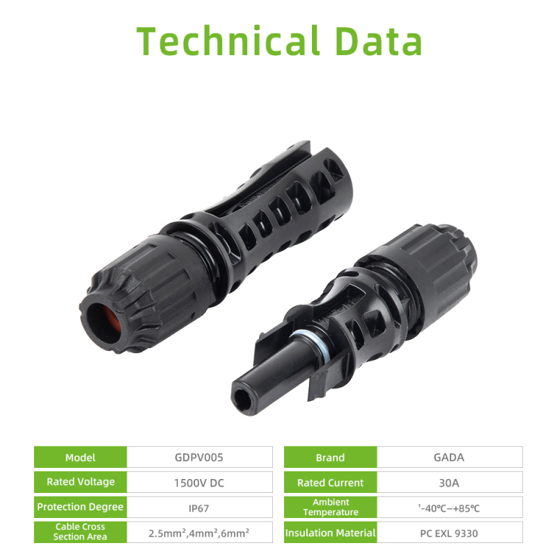 CE IP67 waterproof 30A DC 1000V 2.5mm2 4mm2 6mm2 Solar Cable Connector for solar pv system