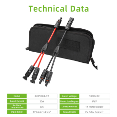 CE GDPV004-Y2 IP67 1000V Parallel Connection 1 To 2 Y Type Y branch DC waterproof pv solar power connector
