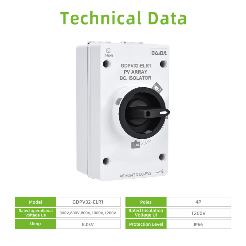 Reliable IP66 outdoor pv Isolation Switch 4p 32A 1000v dc changeover switch solar switch