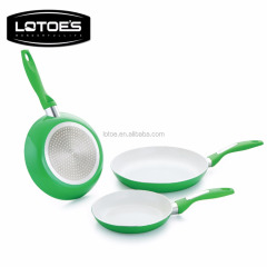 Wuyi LOTOE ceramic non stick coating aluminium household frying pan set with soft touch handle