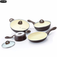 Wuyi LOTOE ceramic non stick coating aluminium forged household cookware set with soft touch handle