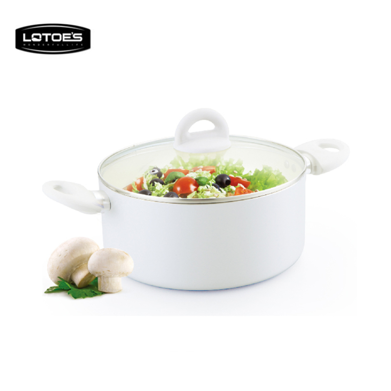 White ceramic casserole with SS glass lid/soup pan/used for soup