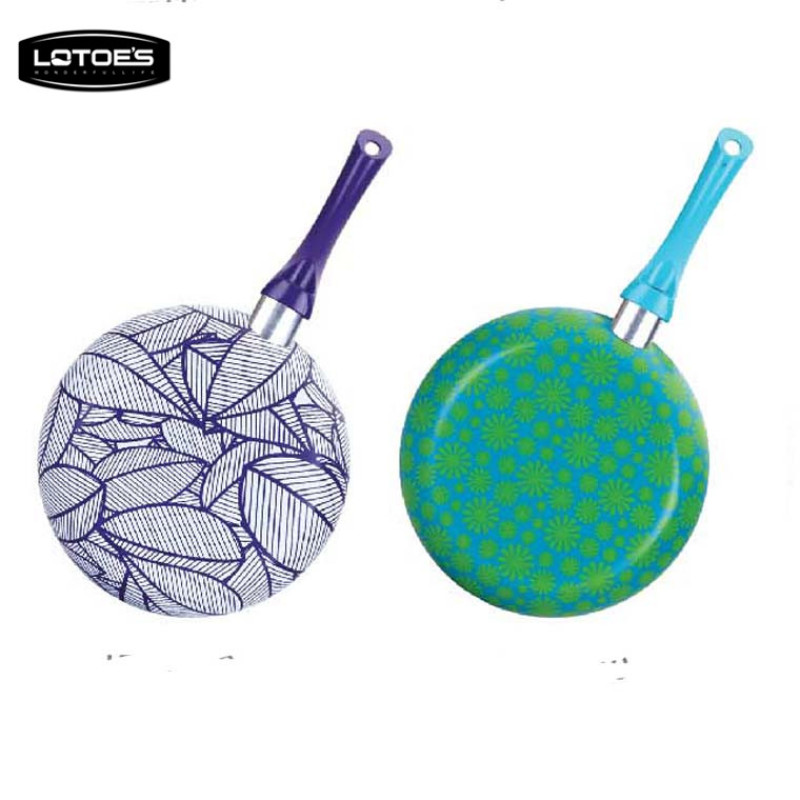 2018 LOTOE'S Aluminum Non-stick Colorful Silk Printing Coating Cooking Pan Cookware
