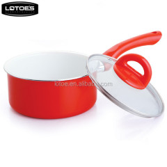 Wuyi LOTOE 6pcs white ceramic aluminium pressed cookware set with induction bottom