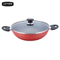 2018 LOTOE'S Aluminum Non-stick Colorful Silk Printing Coating Cooking Wok Pan Cookware