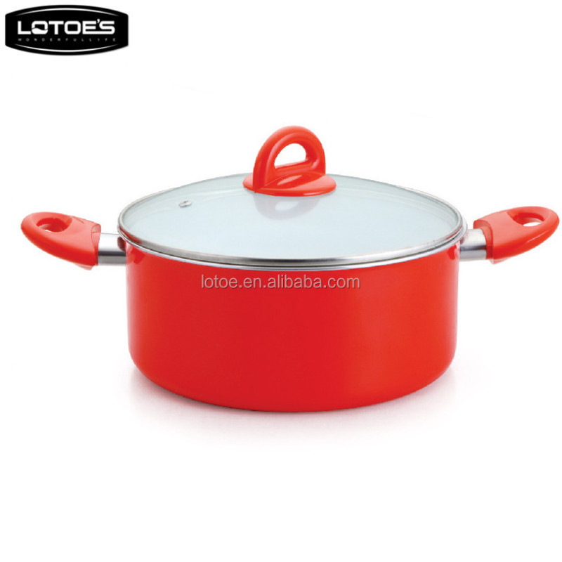 Wuyi LOTOE 6pcs white ceramic aluminium pressed cookware set with induction bottom