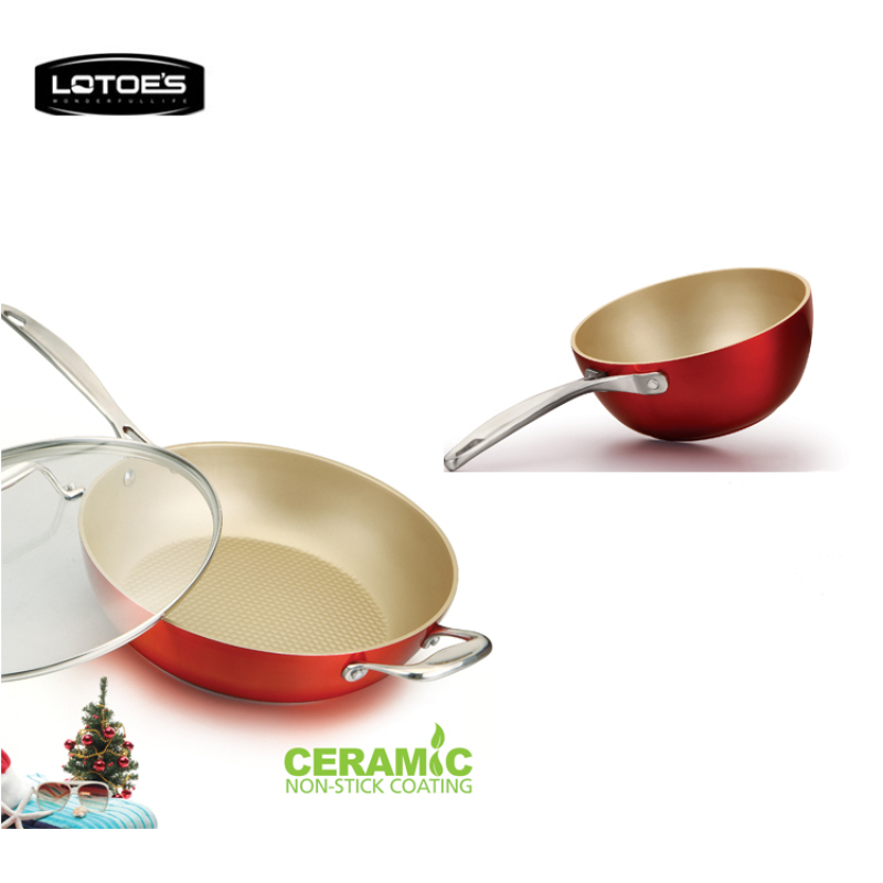 Ceramic coating with special deep fry pan/Bottom have some embossment deep fry pan/Heated evenly deep fry pan