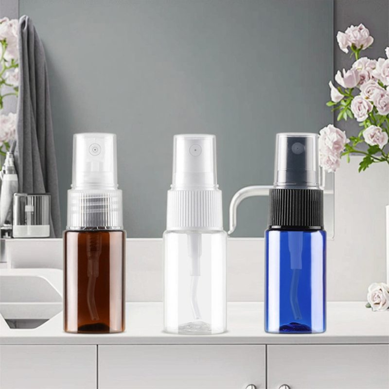 10ml PET Amber Clear Blue Round Straight Plastic Cosmetic Packaging Bottles with Spray Cap