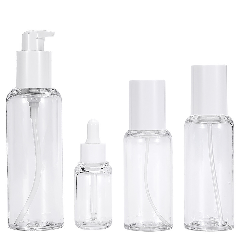 Stock 30ml Serum Dropper Bottle 100ml-200ml Press Lotion Spray Transparent Thick Wall PET Split Bottle