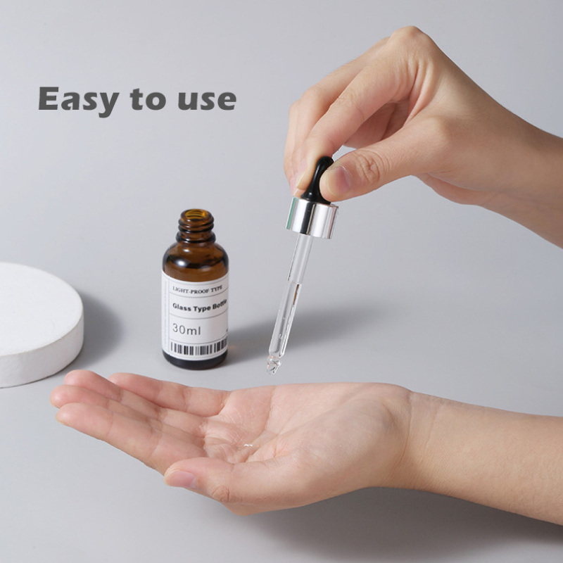 Label Sticker Printing Amber Glass Dropper Bottle 30ml Essential Oil Empty Bottles Package for Serum or Lotion