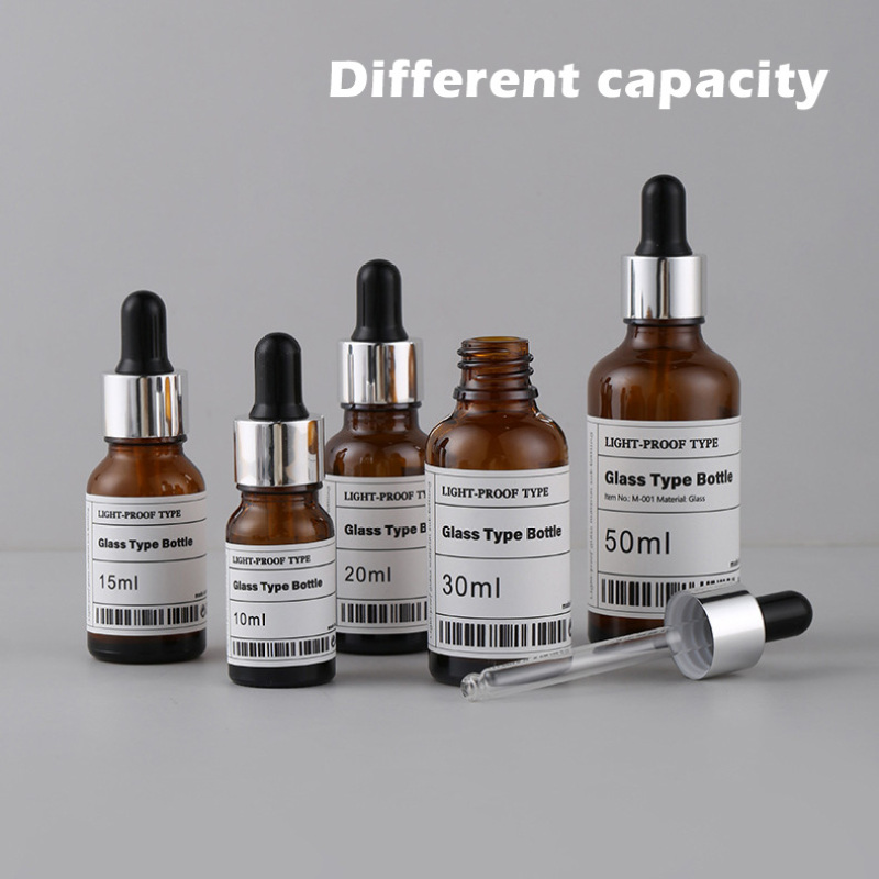 Label Sticker Printing Amber Glass Dropper Bottle 30ml Essential Oil Empty Bottles Package for Serum or Lotion