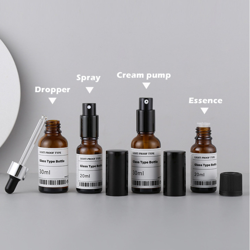 Label Sticker Printing Amber Glass Dropper Bottle 30ml Essential Oil Empty Bottles Package for Serum or Lotion