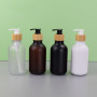 Frosted 300ml Lotion Bottle 500ml Skincare Packaging Empty Shampoo Bottles Wood Grain Pump Head PET Body Wash Dispenser Bottle